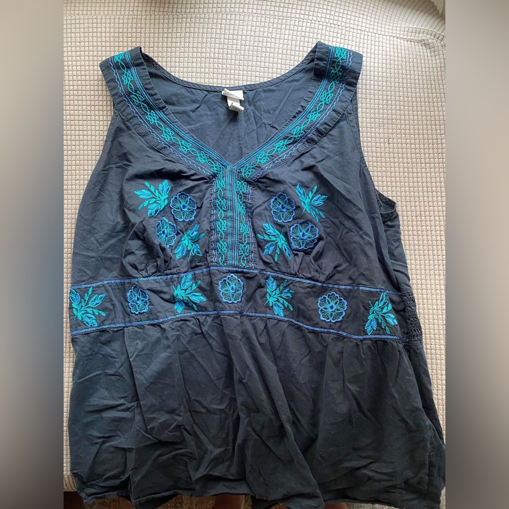 Venezia 28 Womens Embroidered Summer Blouse with Elastic Empire Waist Detail